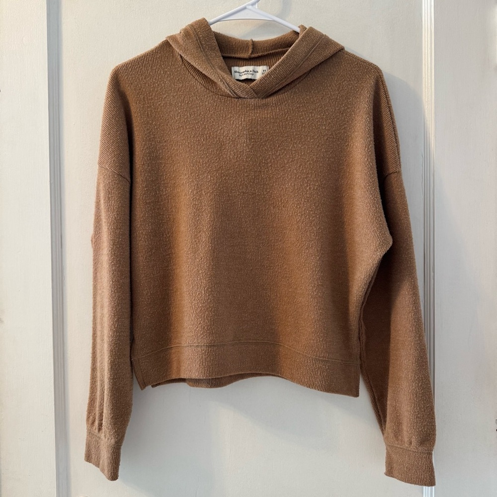Abercrombie & Fitch Hoodie Womens XS Camel Brown Cozy Pullover Hooded Sweater